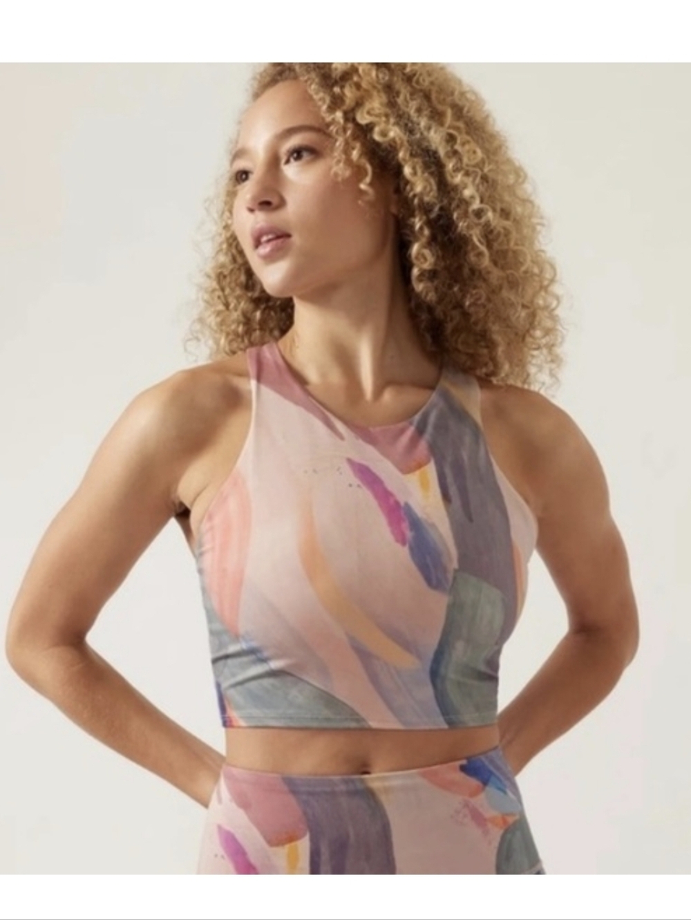 Athleta Abstract Watercolor Athletic Crop Top - Multi Size SMALL